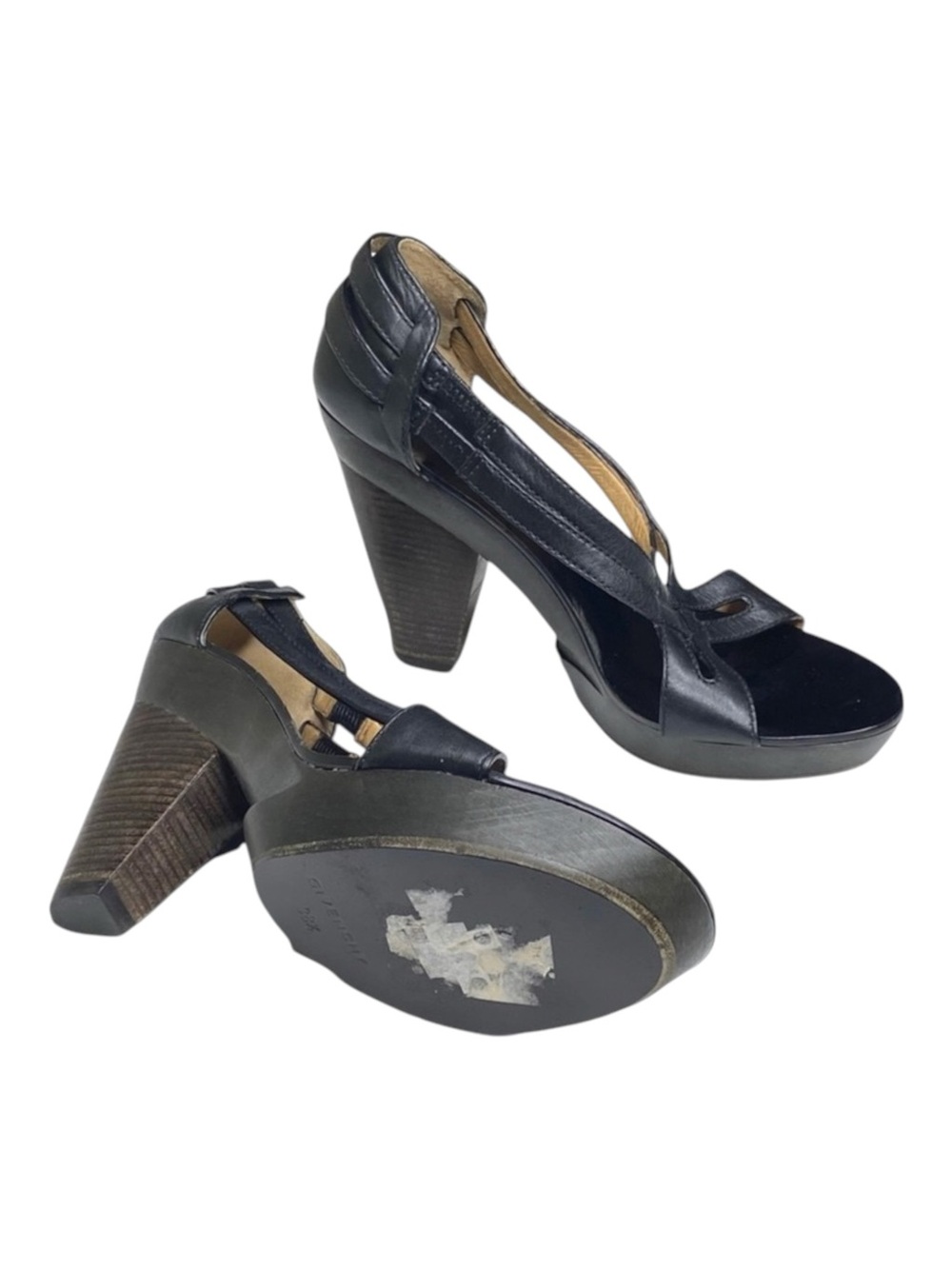 new Givenchy ༄ Cross Strap Wood Platform Sandals ༄ Black Leather ༄ 38.5 EU 8M ༄ - Picture 9 of 16